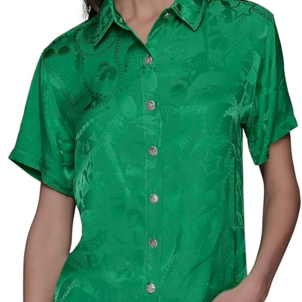 Karl Lagerfeld Women's Short Sleeve Whimsy Loose Fun Blouse